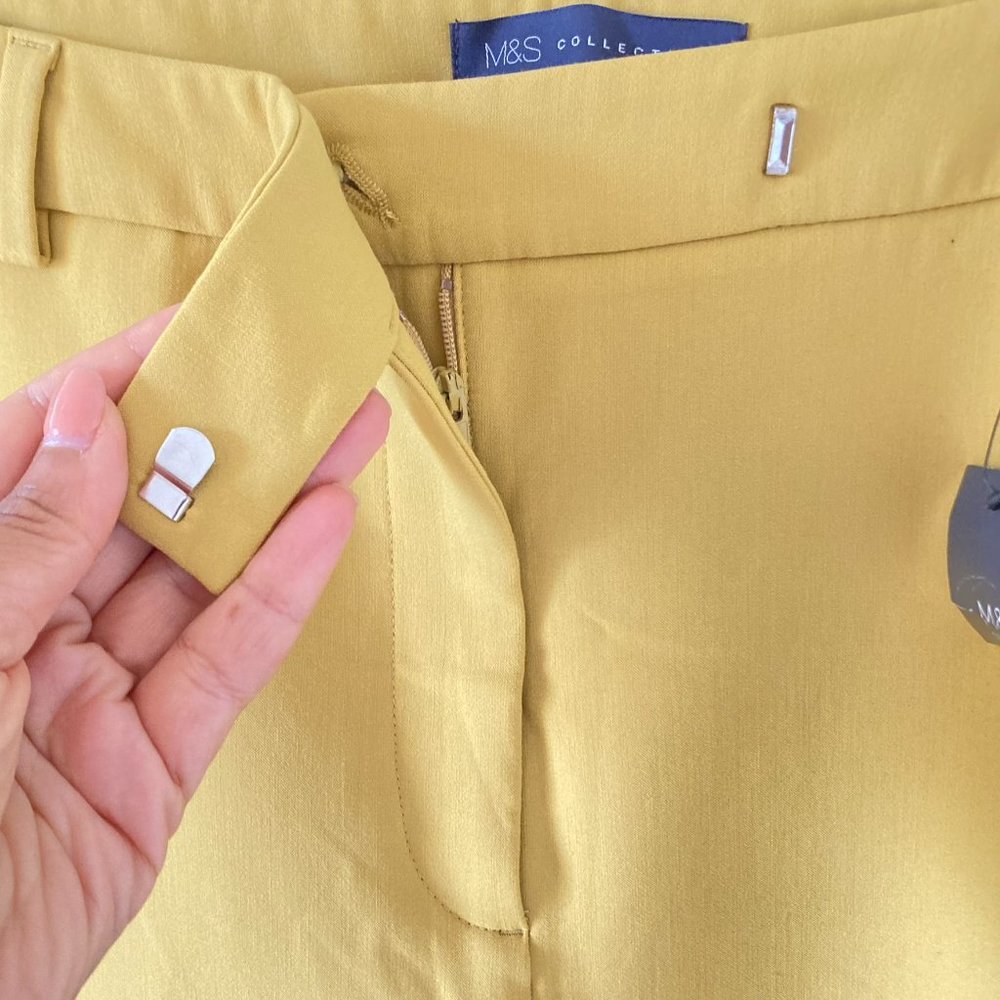 BNWT M&S Women's Mustard Yellow White Side Panels Slim Fit Trousers Size 16 - Picture 5 of 16